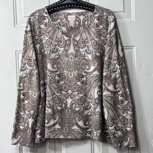 Chicos Sz 3 (XL) Womens Knit Top Long Sleeve Multicolor Paisley Cotton Stretch
